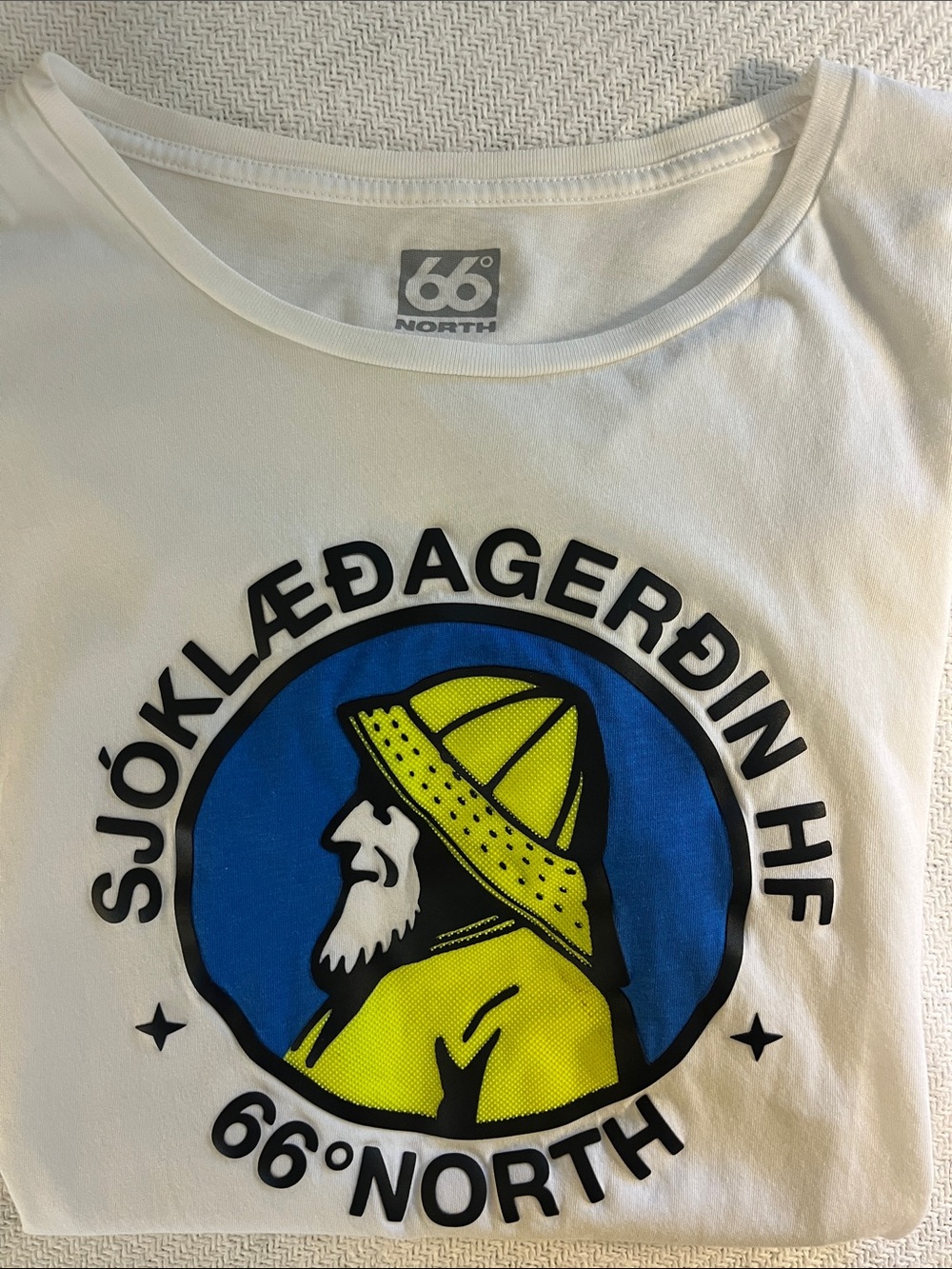 66°North Men's White Graphic Logo T-Shirt - Yellow & Blue Print